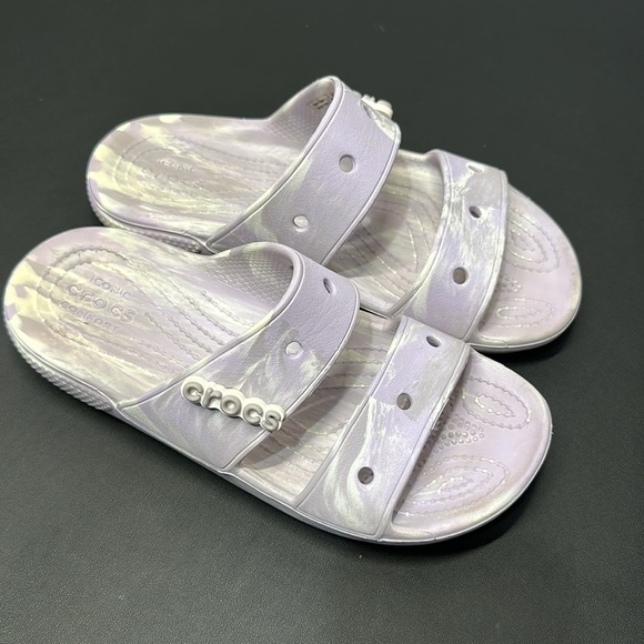 Crocs Classic Slide Sandals Purple White Marble | Size 7 - Picture 2 of 6